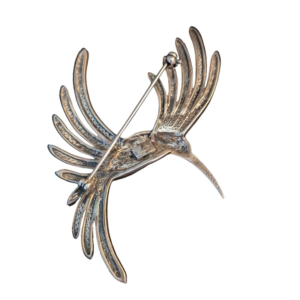 Vintage Sterling Marcasite Art Deco Humming Bird in Flight Ruby Eye Brooch - Picture 2 of 6